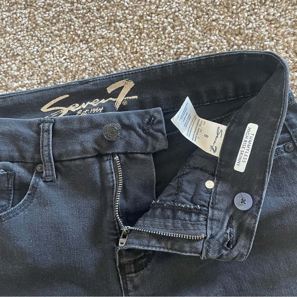 Seven7 Tummyless High Rise Skinny Jeans Women’s 8 Black Distressed Ripped - Picture 10 of 13